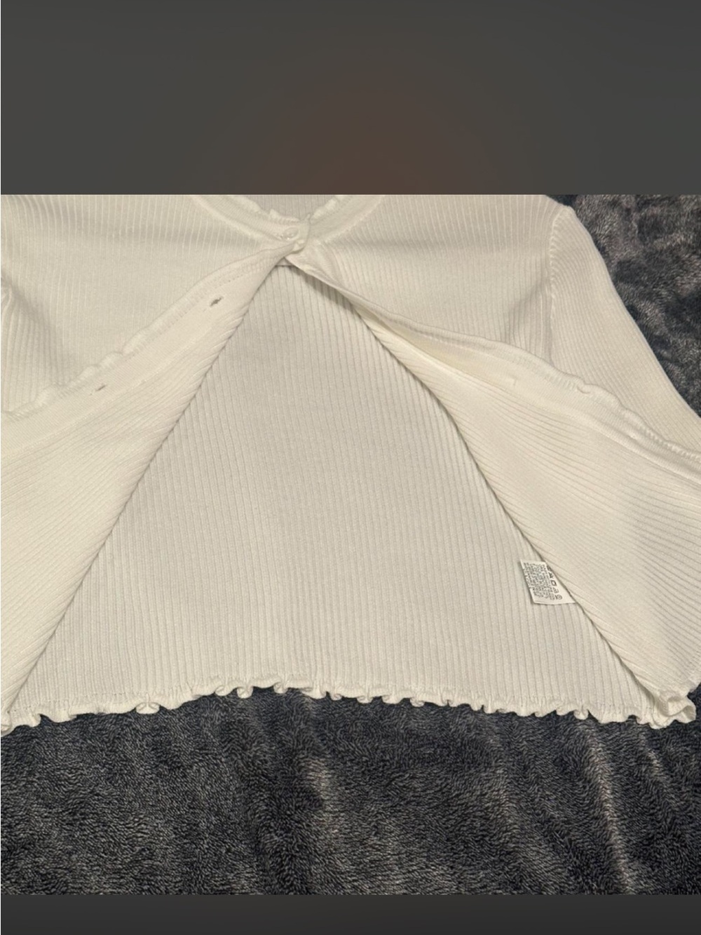 White Ribbed Button-Front Cardigan Sweater - Picture 3 of 11